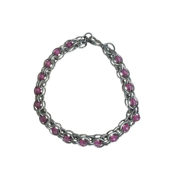 Pink beaded  Chainmaille Bracelet - Picture 2 of 9